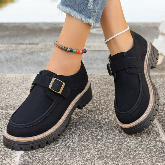 Fashion Buckle Loafers For Women British Style Height-increasing Thick-soled Casual Shoes $38.88 Dana Fashion Color: Black Size: Size36 Women's shoes Overview: Unique design, stylish and beautiful. Good material, comfortable wear. A variety of colors, any