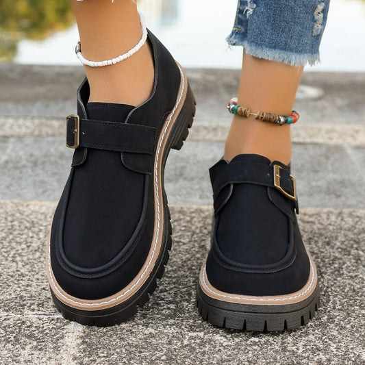 Fashion Buckle Loafers For Women British Style Height-increasing Thick-soled Casual Shoes $38.88 Dana Fashion Color: Black Size: Size36 Women's shoes Overview: Unique design, stylish and beautiful. Good material, comfortable wear. A variety of colors, any