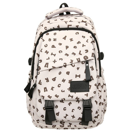 Fashion Casual All Matching Backpack $56.50 Dana Fashion Color: White Card Letters Style: With Pendant Women's Bags Product information: Color: white and gray letters, white card letters, light khaki, dark khaki, Brown Applicable gender: neutral/both men