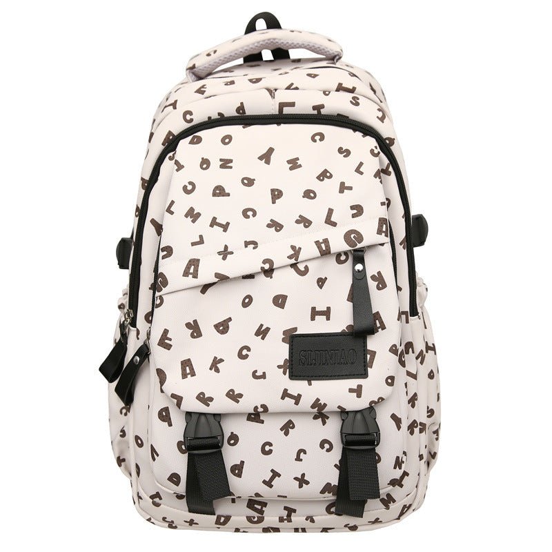 Fashion Casual All Matching Backpack $56.50 Dana Fashion Color: White Card Letters Style: With Pendant Women's Bags Product information: Color: white and gray letters, white card letters, light khaki, dark khaki, Brown Applicable gender: neutral/both men