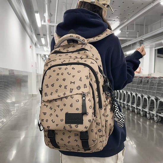 Fashion Casual All Matching Backpack $56.50 Dana Fashion Color: Brown Style: With Pendant Women's Bags Product information: Color: white and gray letters, white card letters, light khaki, dark khaki, Brown Applicable gender: neutral/both men and women Mat
