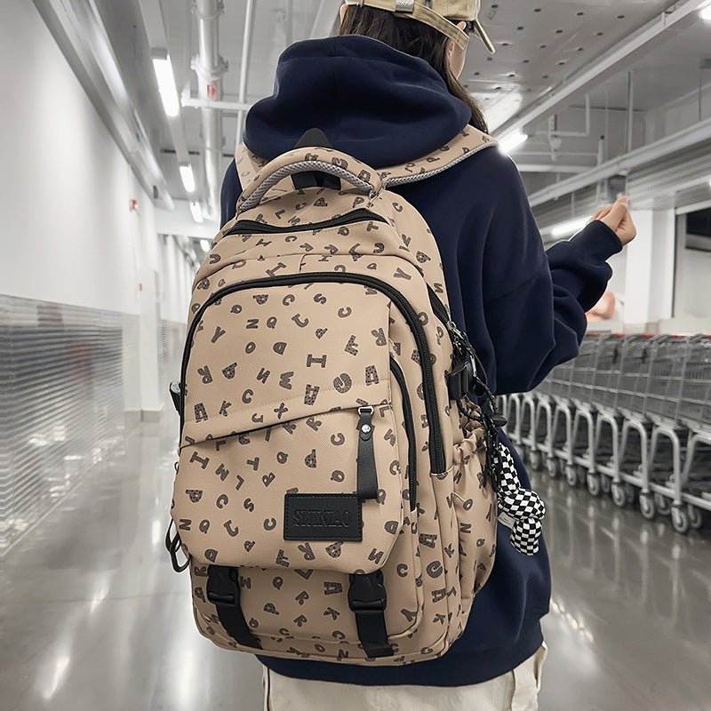 Fashion Casual All Matching Backpack $56.50 Dana Fashion Color: Brown Style: With Pendant Women's Bags Product information: Color: white and gray letters, white card letters, light khaki, dark khaki, Brown Applicable gender: neutral/both men and women Mat