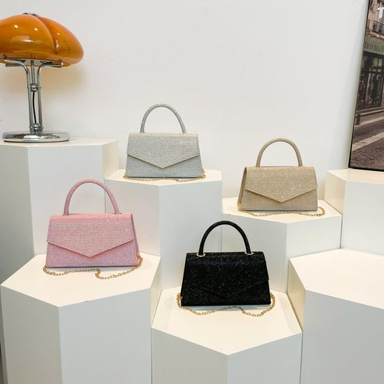 Fashion Diamond Small Square Bag For Women $25.00 Dana Fashion Color: Black Women's Bags Product information: Lining texture: synthetic leather Applicable scenarios: Daily matching Color: gold, black, silver, pink Outer bag type: Sandwich pocket Hardness:
