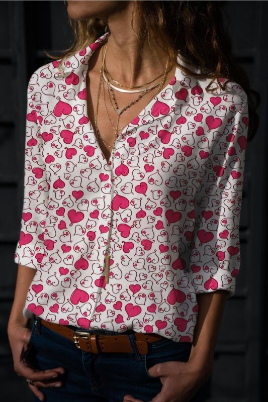 Fashion Digital Printing Long-sleeved Shirt Love $36.50 Dana Fashion Color: NZ240110 Size: 3XL Women's clothing Product information: Pattern: urban style Version: Loose Style type: temperament commute Popular elements: 3D/stereo pattern Style: Cardigan Fa