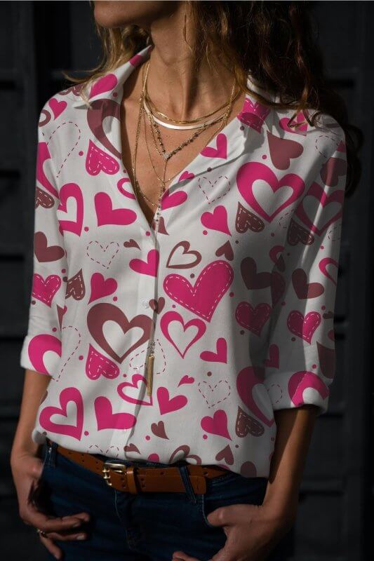 Fashion Digital Printing Long-sleeved Shirt Love $36.50 Dana Fashion Color: NZ240104 Size: 3XL Women's clothing Product information: Pattern: urban style Version: Loose Style type: temperament commute Popular elements: 3D/stereo pattern Style: Cardigan Fa