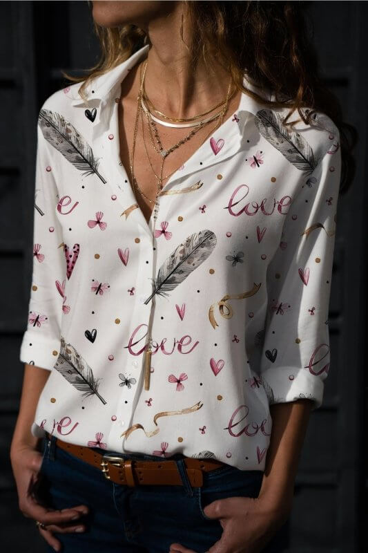 Fashion Digital Printing Long-sleeved Shirt Love $36.50 Dana Fashion Color: NZ240109 Size: 3XL Women's clothing Product information: Pattern: urban style Version: Loose Style type: temperament commute Popular elements: 3D/stereo pattern Style: Cardigan Fa