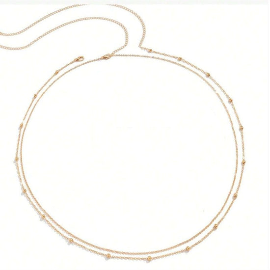 Fashion Double Layer Round Beads Chain Women's Waist Chain $10.00 Dana Fashion Color: E141 Gold Women's Accessories Product information: Color: E14-1 Gold, E14-2 Silver Size: 115cm Applicable Gender: Female Applicable age: Adult Material: Metal Suitable s