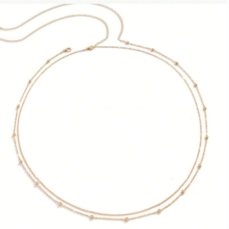 Fashion Double Layer Round Beads Chain Women's Waist Chain $10.00 Dana Fashion Color: E141 Gold Women's Accessories Product information: Color: E14-1 Gold, E14-2 Silver Size: 115cm Applicable Gender: Female Applicable age: Adult Material: Metal Suitable s