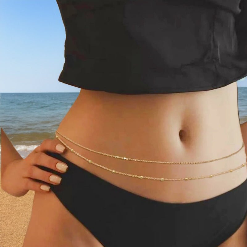 Fashion Double Layer Round Beads Chain Women's Waist Chain $10.00 Dana Fashion Color: E141 Gold Women's Accessories Product information: Color: E14-1 Gold, E14-2 Silver Size: 115cm Applicable Gender: Female Applicable age: Adult Material: Metal Suitable s