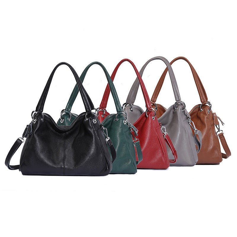 Fashion Genuine Leather Totes Lady Crossbody Bag Handbag $129.00 Dana Fashion Color: Black Women's Bags Product information: Color: Wine red, light gray, green, black, brown Material head layer: cowhide Luggage trend style: Boston bag Lining texture: poly