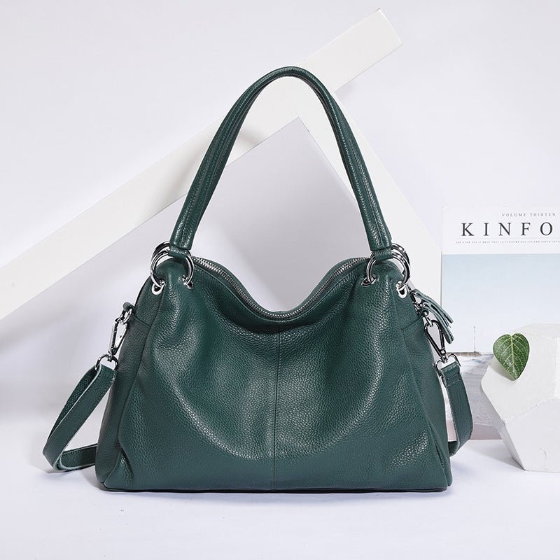 Fashion Genuine Leather Totes Lady Crossbody Bag Handbag $129.00 Dana Fashion Color: Green Women's Bags Product information: Color: Wine red, light gray, green, black, brown Material head layer: cowhide Luggage trend style: Boston bag Lining texture: poly