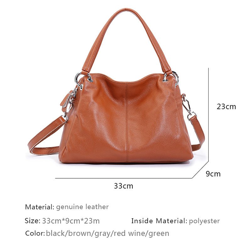 Fashion Genuine Leather Totes Lady Crossbody Bag Handbag $129.00 Dana Fashion Color: Black Women's Bags Product information: Color: Wine red, light gray, green, black, brown Material head layer: cowhide Luggage trend style: Boston bag Lining texture: poly