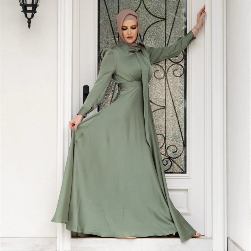 Fashion Large Hem Satin Dress $54.28 Dana Fashion Color: Mint Green Size: L Women's clothing Product information: Color: nude pink, mint green, reddish brown Sleeve type: puff sleeve Main fabric composition: Polyester (polyester fiber) Size: S,M,L,XL,XXL