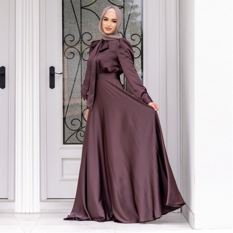 Fashion Large Hem Satin Dress $54.28 Dana Fashion Color: Red Brown Size: L Women's clothing Product information: Color: nude pink, mint green, reddish brown Sleeve type: puff sleeve Main fabric composition: Polyester (polyester fiber) Size: S,M,L,XL,XXL S