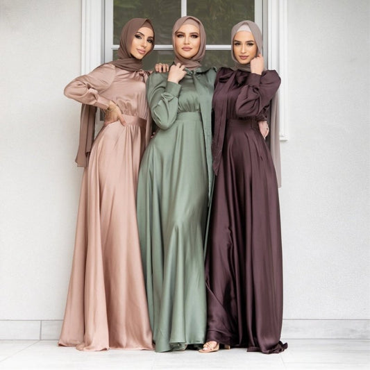 Fashion Large Hem Satin Dress $54.28 Dana Fashion Color: Bare Pink Size: L Women's clothing Product information: Color: nude pink, mint green, reddish brown Sleeve type: puff sleeve Main fabric composition: Polyester (polyester fiber) Size: S,M,L,XL,XXL S