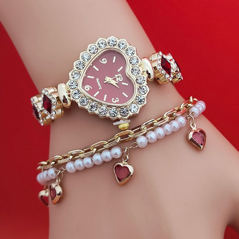 Fashion Love Shape Bracelet Watch Set Diamond Colored Heart Quartz Watch Women's Fashion Jewelry Set Valentine's Day Gift $19.33 Dana Fashion Color: Red Watch Bracelet Women's Accessories Overview: Unique design, stylish and beautiful. Good material, High