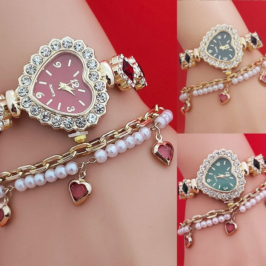 Fashion Love Shape Bracelet Watch Set Diamond Colored Heart Quartz Watch Women's Fashion Jewelry Set Valentine's Day Gift $14.30 Dana Fashion Color: Black Women's Accessories Overview: Unique design, stylish and beautiful. Good material, High quality. A v