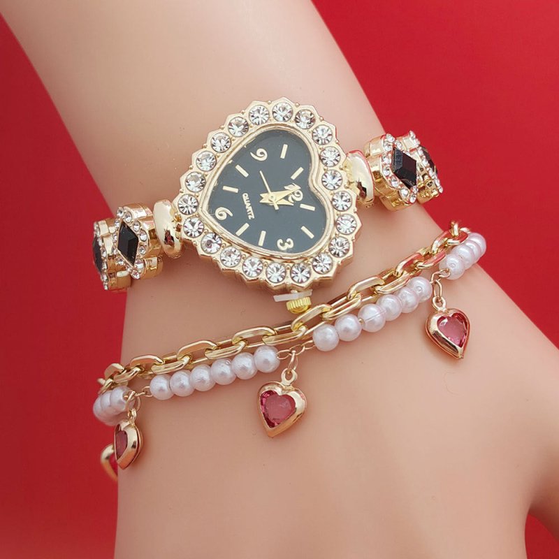 Fashion Love Shape Bracelet Watch Set Diamond Colored Heart Quartz Watch Women's Fashion Jewelry Set Valentine's Day Gift $19.33 Dana Fashion Color: Black Watch Bracelet Women's Accessories Overview: Unique design, stylish and beautiful. Good material, Hi