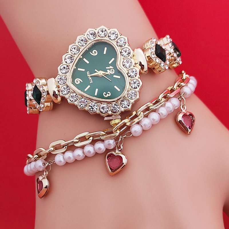 Fashion Love Shape Bracelet Watch Set Diamond Colored Heart Quartz Watch Women's Fashion Jewelry Set Valentine's Day Gift $19.33 Dana Fashion Color: Green Watch Bracelet Women's Accessories Overview: Unique design, stylish and beautiful. Good material, Hi