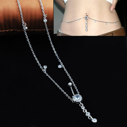 Fashion Navel Waist Chain Zircon Pendant Belly Ring $13.61 Dana Fashion Color: Lake Blue Women's Accessories Product information: Type: Umbilical ring Process: Electroplating Color: pink, blue lake, White Style: Women's Material: Stainless steel Shape: Ge