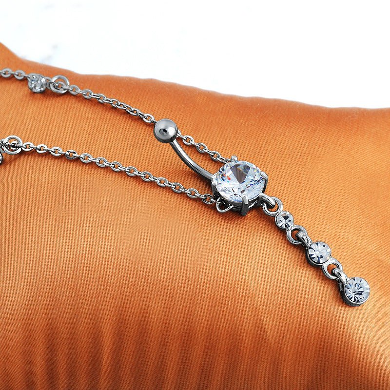 Fashion Navel Waist Chain Zircon Pendant Belly Ring $13.61 Dana Fashion Color: White Women's Accessories Product information: Type: Umbilical ring Process: Electroplating Color: pink, blue lake, White Style: Women's Material: Stainless steel Shape: Geomet