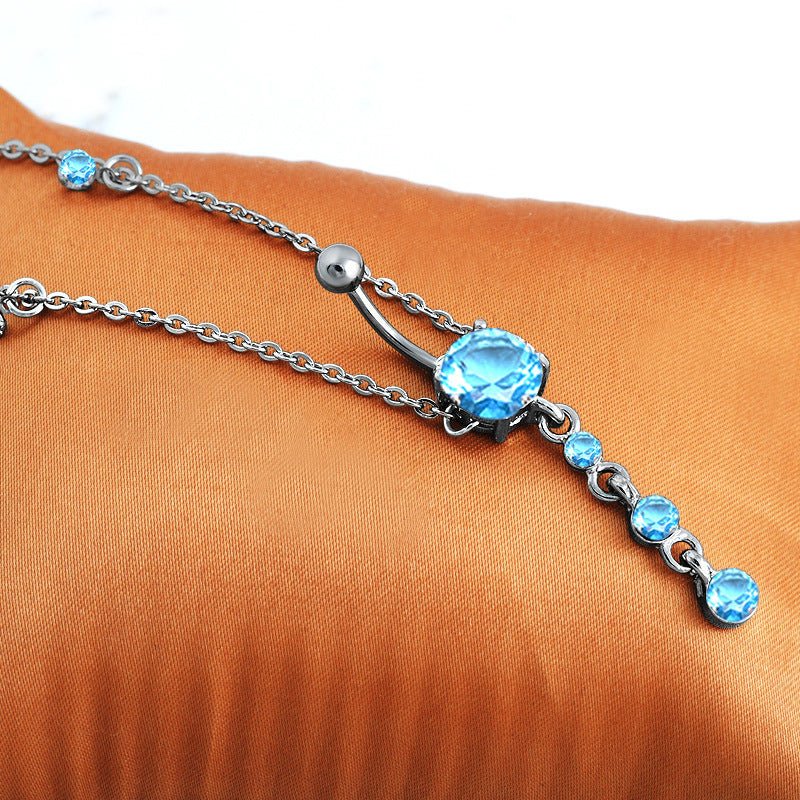 Fashion Navel Waist Chain Zircon Pendant Belly Ring $13.61 Dana Fashion Color: Lake Blue Women's Accessories Product information: Type: Umbilical ring Process: Electroplating Color: pink, blue lake, White Style: Women's Material: Stainless steel Shape: Ge