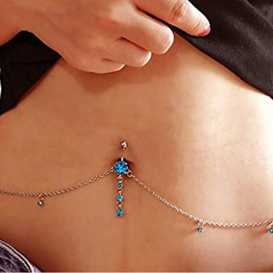 Fashion Navel Waist Chain Zircon Pendant Belly Ring $13.61 Dana Fashion Color: Lake Blue Women's Accessories Product information: Type: Umbilical ring Process: Electroplating Color: pink, blue lake, White Style: Women's Material: Stainless steel Shape: Ge