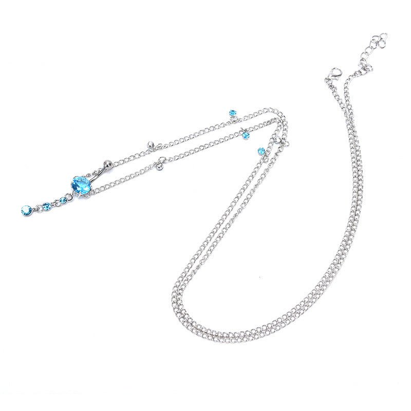 Fashion Navel Waist Chain Zircon Pendant Belly Ring $13.61 Dana Fashion Color: Lake Blue Women's Accessories Product information: Type: Umbilical ring Process: Electroplating Color: pink, blue lake, White Style: Women's Material: Stainless steel Shape: Ge