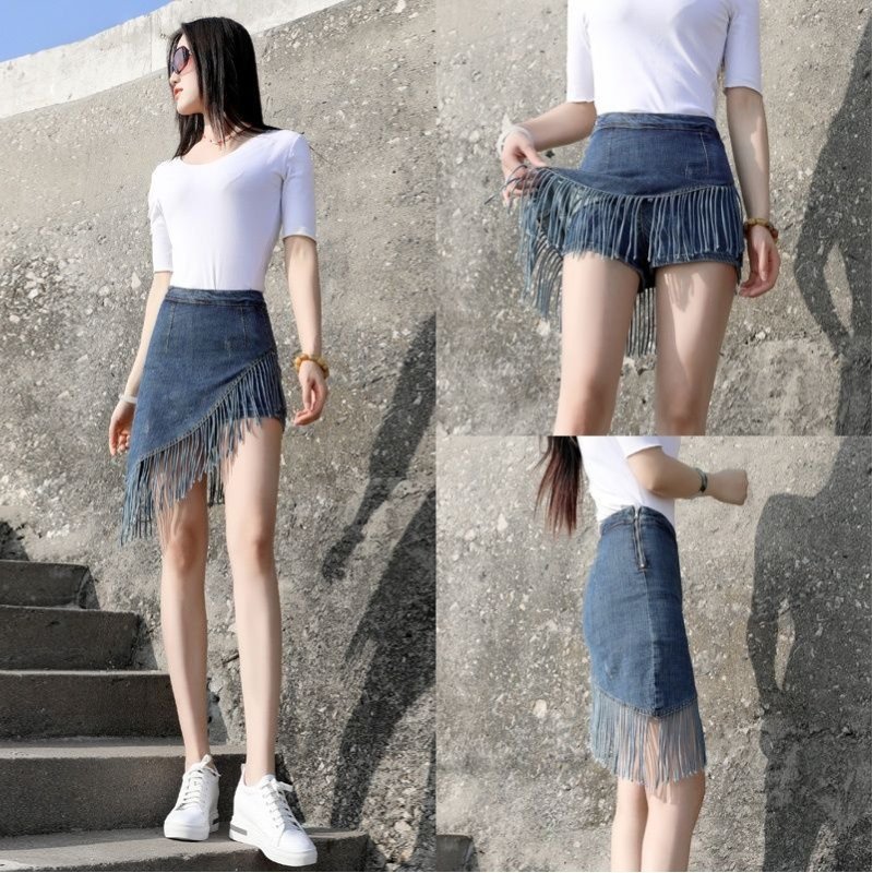 Fashion New Tassel Denim Skirt For Women $48.50 Dana Fashion Color: Sapphire Blue Size: L Women's clothing Product information: Pattern: Other Fabric name: denim Skirt type: hip skirt Color: blue, light blue Main fabric composition: Cotton Size: S [waist