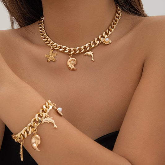 Fashion Ocean Style Pearl Bracelet And Necklace For Women Fashion Jewelry $12.00 Dana Fashion Color: Bracelet Gold Women's Accessories Product information: Treatment Process: Electroplating Color: necklace gold 6156, Bracelet Gold 2295 Applicable populati