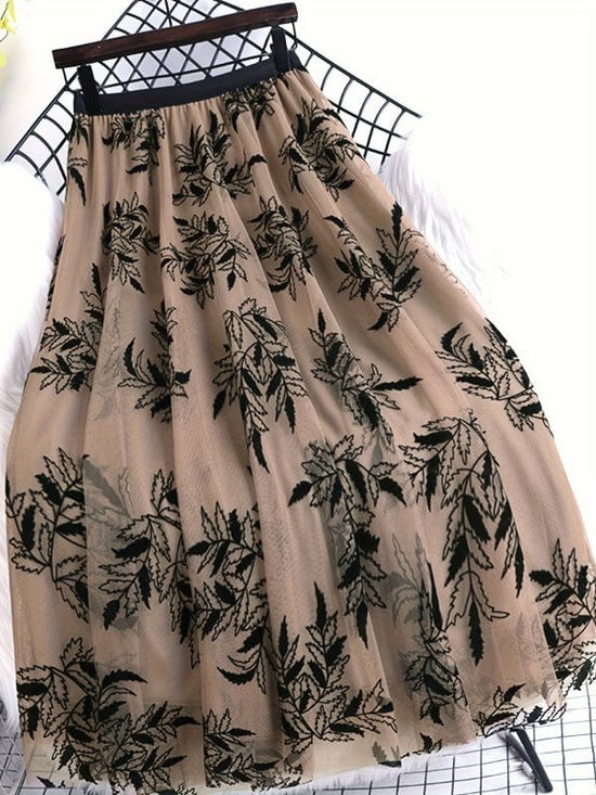 Fashion Personality Flocked Printed Women's Skirt $37.50 Dana Fashion Color: Camel Size: L Women's clothing Product information: Fabric name: Polyester Skirt type: A- line skirt Color: Black, apricot, camel Size: S,M,L,XL Style: Fashion Craft: flocking No