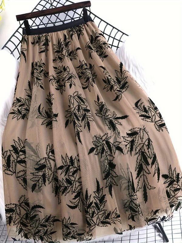 Fashion Personality Flocked Printed Women's Skirt $37.50 Dana Fashion Color: Camel Size: L Women's clothing Product information: Fabric name: Polyester Skirt type: A- line skirt Color: Black, apricot, camel Size: S,M,L,XL Style: Fashion Craft: flocking No