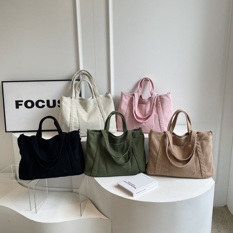 Fashion Personality Large Capacity Corduroy Bag Women $36.99 Dana Fashion Color: Beige Women's Bags Product information: Color: Milky White, pink, green, black, khaki Hardness: soft Material: corduroy Suitcase shape: Horizontal Square Style: Urban Simplic