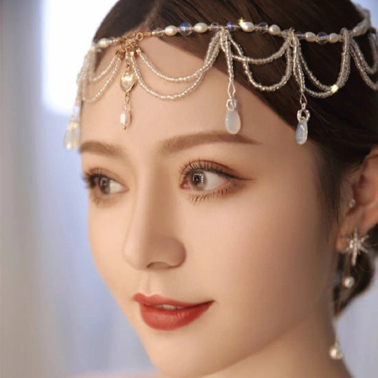 Fashion Personality New Glass Girl Headdress $20.03 Dana Fashion Color: Glass Water Droplets Women's Accessories Product information: Color: glass water drop forehead ornaments Style: Women's Material: Plastic Shape: Wave Popular elements: forehead decora
