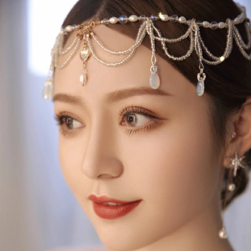 Fashion Personality New Glass Girl Headdress $20.03 Dana Fashion Color: Glass Water Droplets Women's Accessories Product information: Color: glass water drop forehead ornaments Style: Women's Material: Plastic Shape: Wave Popular elements: forehead decora