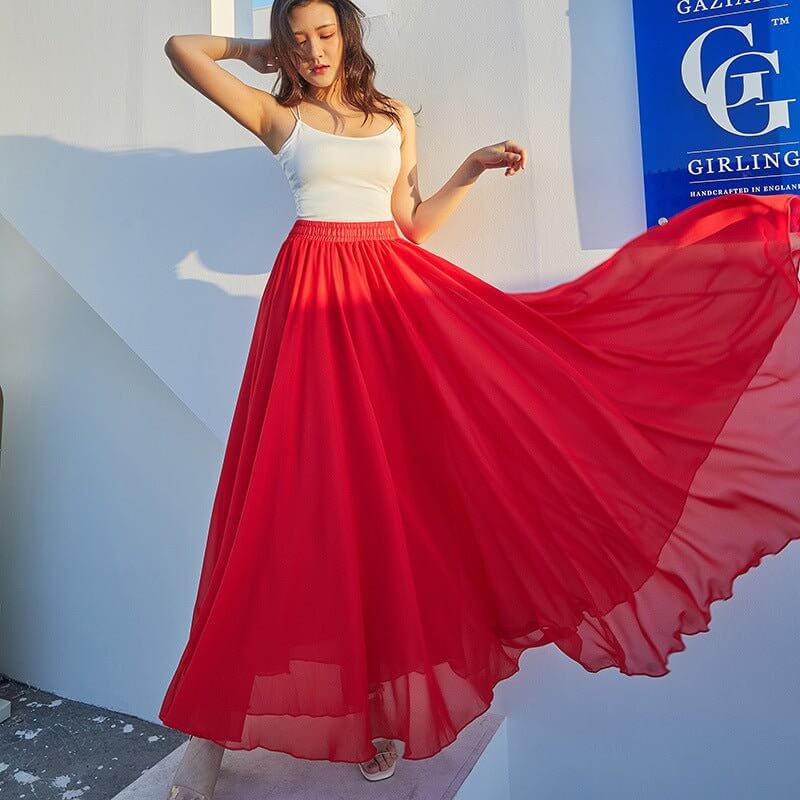 Fashion Personalized Chiffon Dance Skirt For Women $49.50 Dana Fashion Color: Bright Red Size: 100CM Women's clothing Product information: Pattern: solid color Fabric name: chiffon Skirt type: fairy dress Color: white, black, wine red, red, light blue Siz