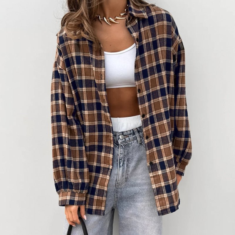 Fashion Plaid Shirt Loose Plaid $39.00 Dana Fashion Color: Plaid Size: L Women's clothing Product information: Color: Plaid Size: S,M,L Version: Loose Popular elements: Plaid Fabric name: Cotton Length: medium length (65cm Sleeve length: long sleeve Craft