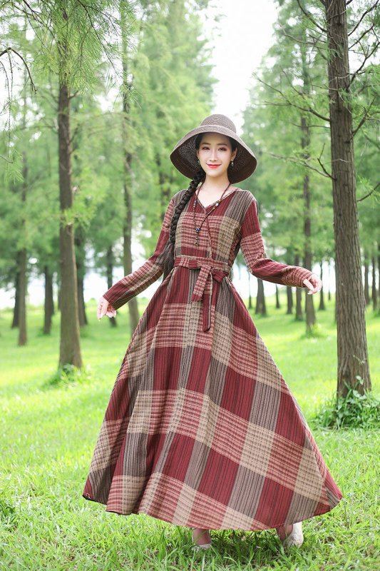 Fashion Plus size Cotton And Linen Mid-length Dress Loose And Thin Long Skirt $39.90 Dana Fashion Color: Green Size: L Women's clothing Product information Style: literature and art Pattern: grid Process: Printing/Dyeing Style: basic Skirt length: long sk