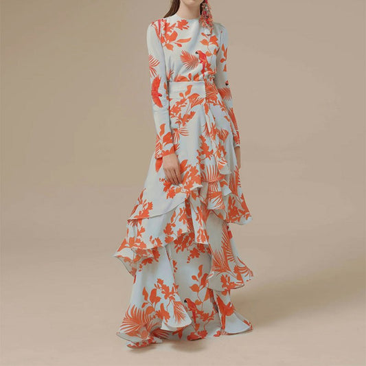 Fashion Printed Ruffles Holiday Dress $68.78 Dana Fashion Color: Blue Size: L Women's clothing Product information: Pattern: Printing Color: yellow, orange, green, blue Waist Type: Mid waist Size: S,M,L,XL,XXL Skirt length: long skirt Sleeve type: regular