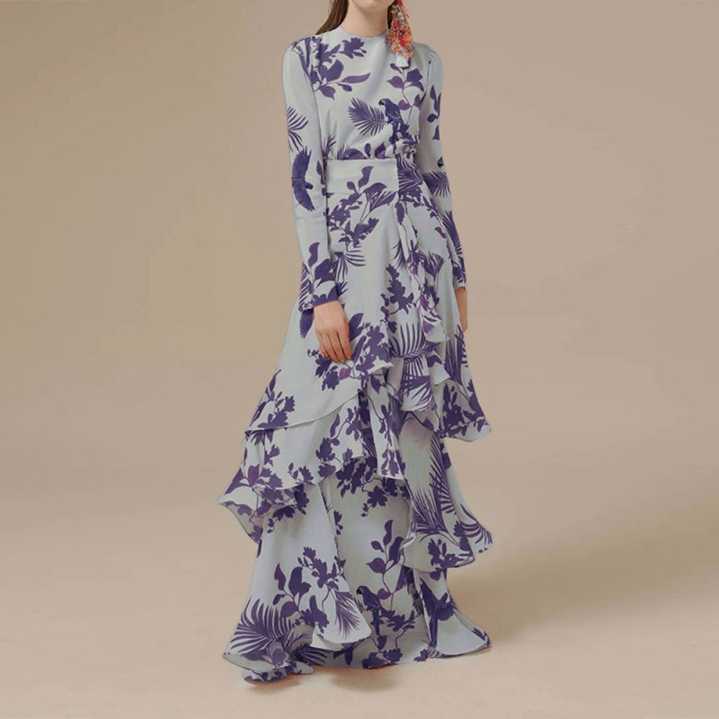 Fashion Printed Ruffles Holiday Dress $68.78 Dana Fashion Color: Blue Size: L Women's clothing Product information: Pattern: Printing Color: yellow, orange, green, blue Waist Type: Mid waist Size: S,M,L,XL,XXL Skirt length: long skirt Sleeve type: regular