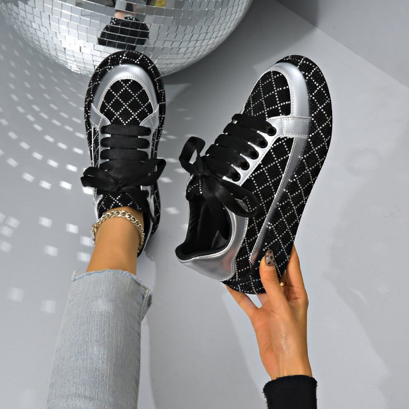 Fashion Rhinestone Flats Shoes Versatile Thick-soled Lace-up Casual Shoes Women's Sneakers $59.90 Dana Fashion Color: Gold Size: Size35 Women's shoes Overview: Unique design, stylish and beautiful. Good material, comfortable wear. A variety of colors, any