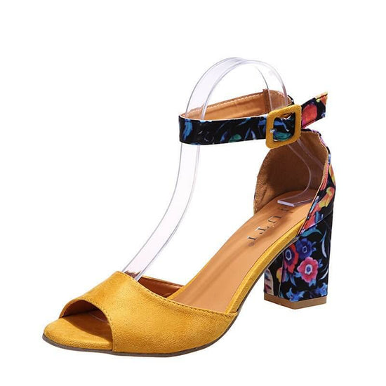 Fashion Sandals With Rubber Peep Toe Suede Buckle $34.50 Dana Fashion Color: Yellow Size: 35 Women's shoes Product information: Lining material: Pu Toe holder shape: Fish Mouth Color: yellow, red, black Shoe Upper material: Suede Size: 35,36,37,38,39,40,4