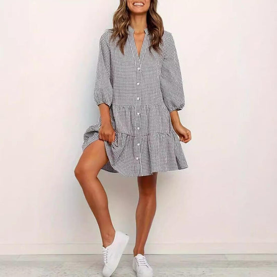 Fashion Simple Loose Plaid Dress Women $39.50 Dana Fashion Color: Black Size: L Women's clothing Product information: Pattern: Plaid Skirt type: A- line skirt Color: pink, black, sapphire blue Waist Type: Mid waist Size: S,M,L,XL,XXL Style type: temperame