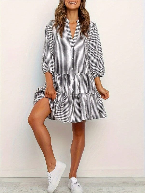 Fashion Simple Loose Plaid Dress Women $39.50 Dana Fashion Color: Black Size: L Women's clothing Product information: Pattern: Plaid Skirt type: A- line skirt Color: pink, black, sapphire blue Waist Type: Mid waist Size: S,M,L,XL,XXL Style type: temperame