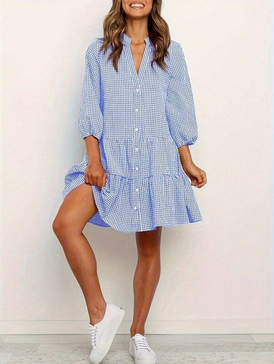 Fashion Simple Loose Plaid Dress Women $39.50 Dana Fashion Color: Sapphire Blue Size: L Women's clothing Product information: Pattern: Plaid Skirt type: A- line skirt Color: pink, black, sapphire blue Waist Type: Mid waist Size: S,M,L,XL,XXL Style type: t