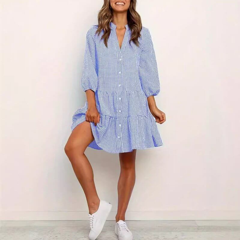 Fashion Simple Loose Plaid Dress Women $39.50 Dana Fashion Color: Black Size: L Women's clothing Product information: Pattern: Plaid Skirt type: A- line skirt Color: pink, black, sapphire blue Waist Type: Mid waist Size: S,M,L,XL,XXL Style type: temperame
