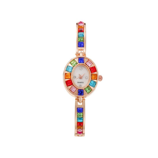Fashion Small Oval Colorful Crystals Watch $14.82 Dana Fashion Color: Rose Gold Women's Accessories Product information: Special function: Decoration Display type: pointer Style: Korean Waterproof: Not allowed Movement type: Quartz Thickness: 6.5mm Dial d