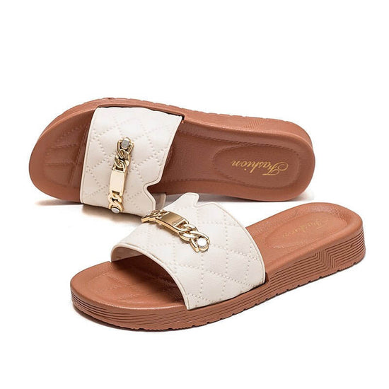 Fashion Soft Bottom Thick-soled Non-slip Slippers $29.50 Dana Fashion Color: Butterfly Apricot Size: 36 Women's shoes Product information: Pattern: Plaid Color: gold strap green, gold strap black, gold strap milky white, butterfly avocado green, butterfly