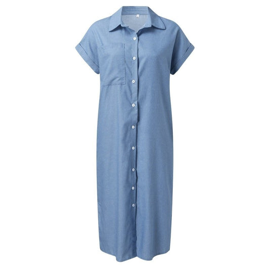 Fashion Solid Color Denim Short Sleeve Jumpsuit Slit Skirt $42.94 Dana Fashion Color: Picture Color Size: 2XL Women's clothing Product information: Pattern: solid color Skirt type: A- line skirt Color: Picture color Waist type: wide waist Size: S,M,L,XL,2