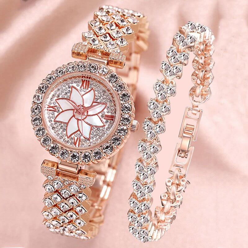 Fashion Temperament Diamond Starry Bracelet Watch Lady Creative Gift Set $22.42 Dana Fashion Color: Rose Gold style: Package2 Women's Accessories Product information: product information Name: Fashion Trend Business Diamond Luxury Elegant Quartz Watch and